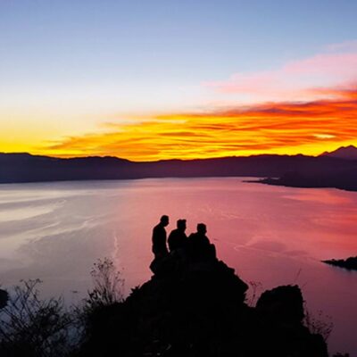 Sunrise behind the volcanos at Lake Atitlan